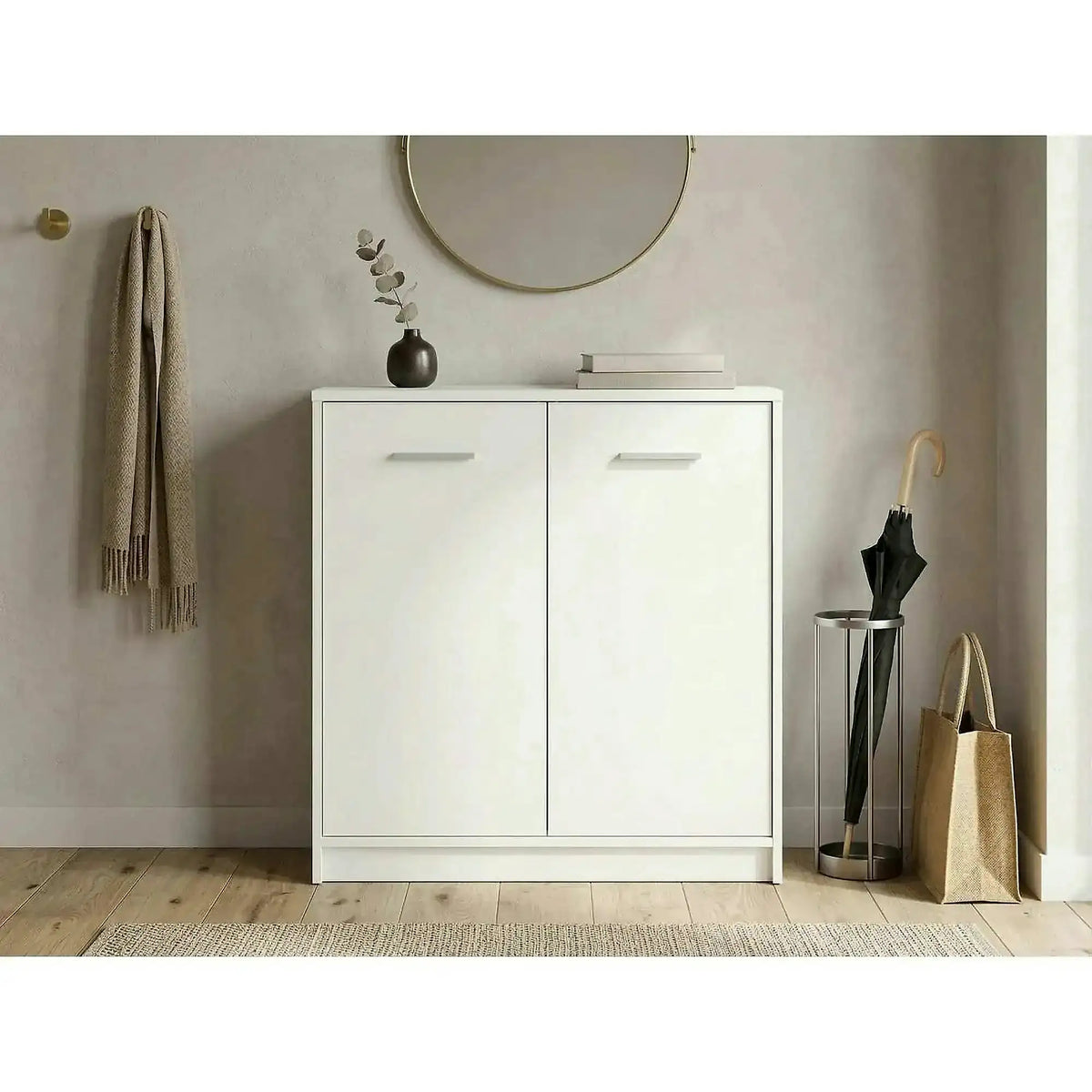 Comoda NEPO PLUS, alb, PAL laminat, cu 2 usi, 80x34x84 cm