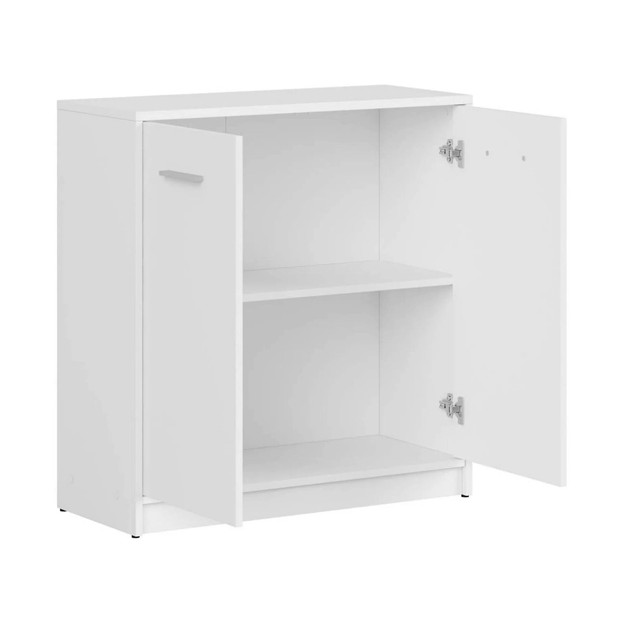 Comoda NEPO PLUS, alb, PAL laminat, cu 2 usi, 80x34x84 cm