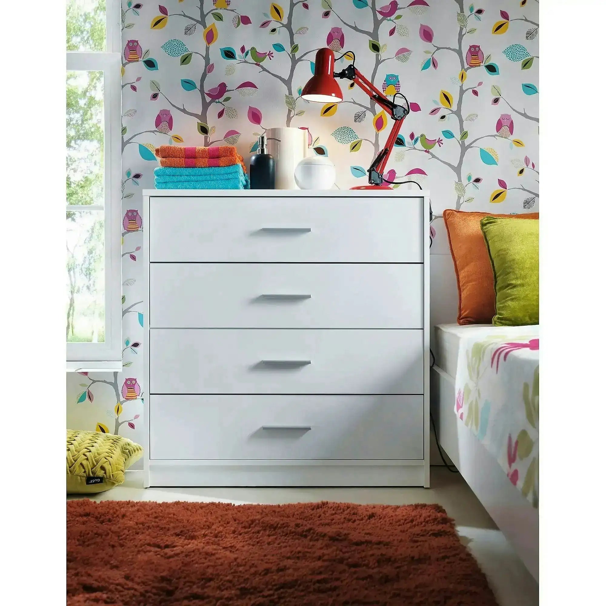 Comoda NEPO PLUS, alb, PAL laminat, cu 4 sertare, 80x34x84 cm