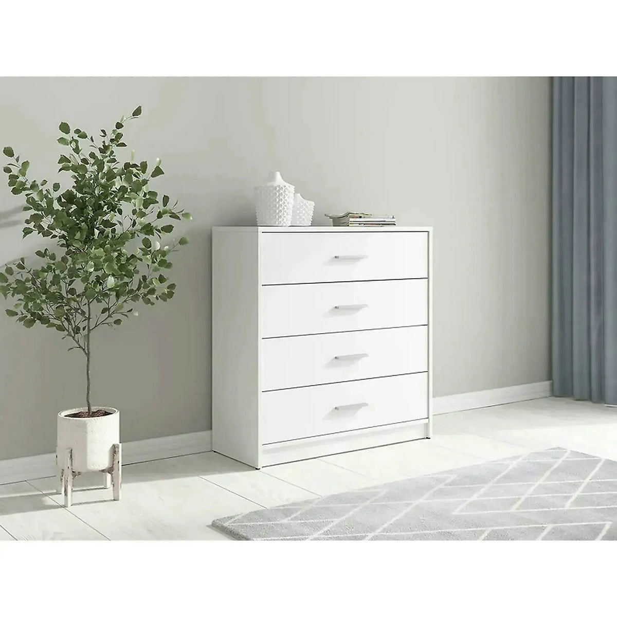 Comoda NEPO PLUS, alb, PAL laminat, cu 4 sertare, 80x34x84 cm