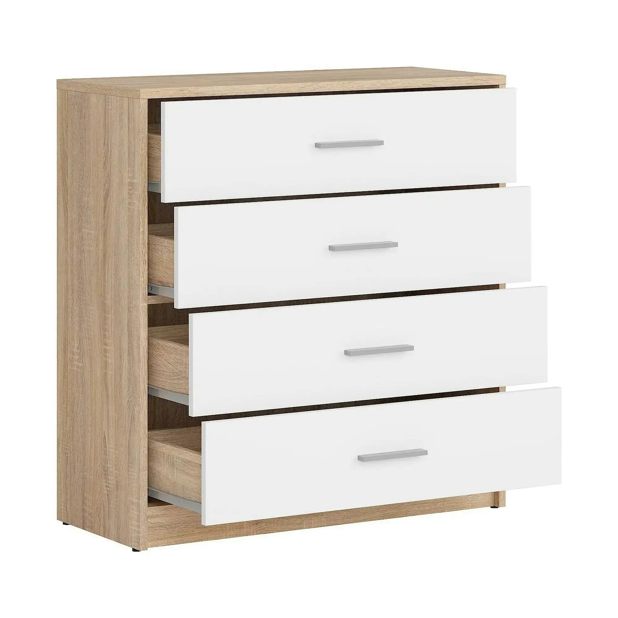 Comoda NEPO PLUS, alb/stejar sonoma, PAL laminat, 80x34x84 cm