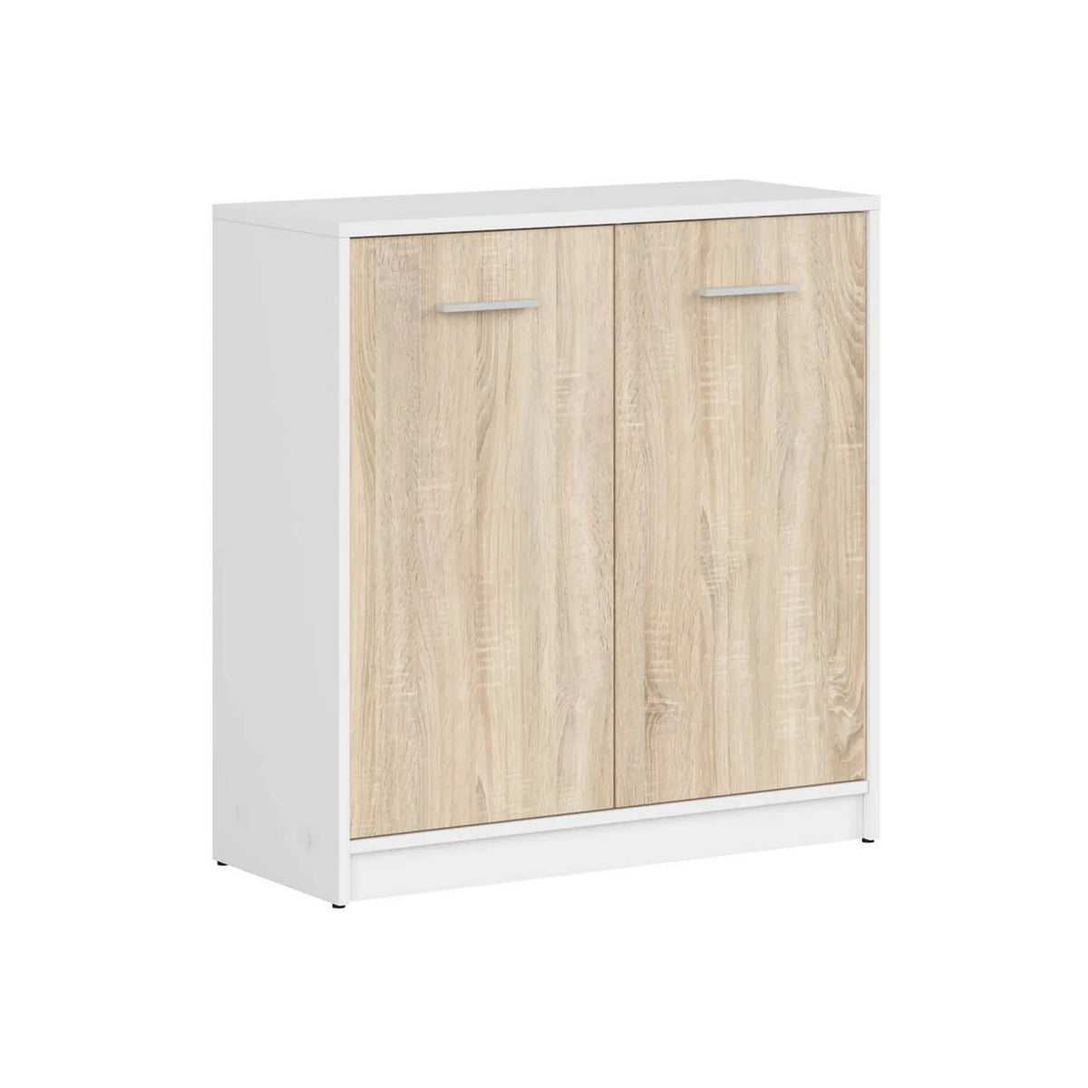 Comoda NEPO PLUS, alb/stejar sonoma, PAL laminat, cu 2 usi, 80x34x84 cm