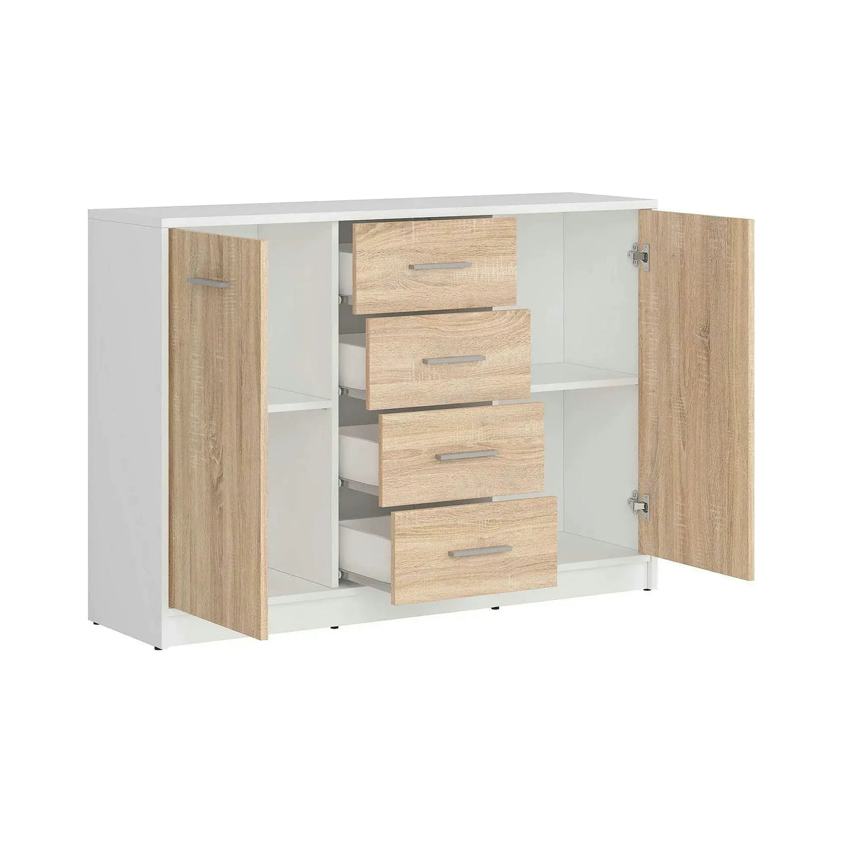 Comoda NEPO PLUS, stejar sonoma/alb, PAL, 119x34x84 cm