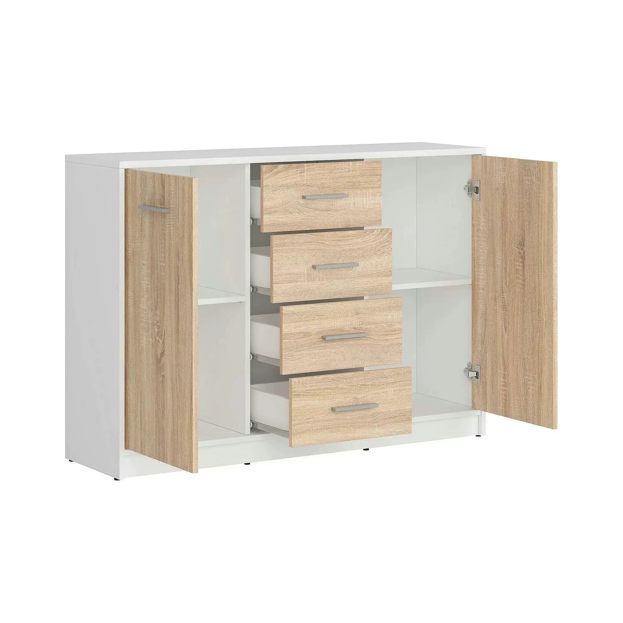 Comoda NEPO PLUS, stejar sonoma/alb, PAL, 119x34x84 cm