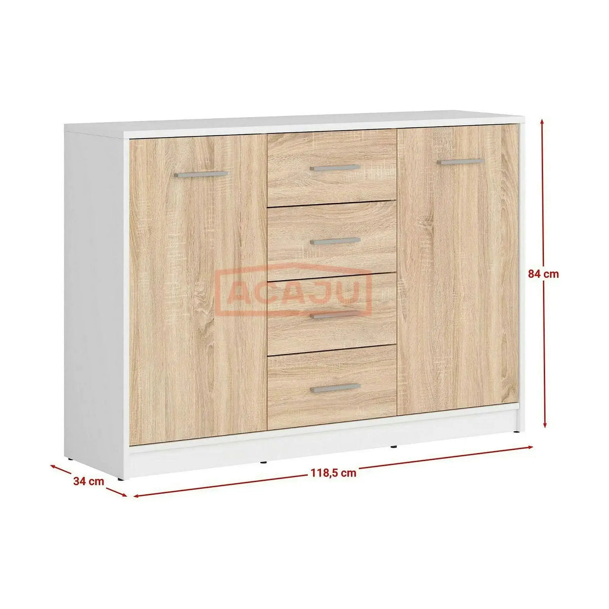 Comoda NEPO PLUS, stejar sonoma/alb, PAL, 119x34x84 cm