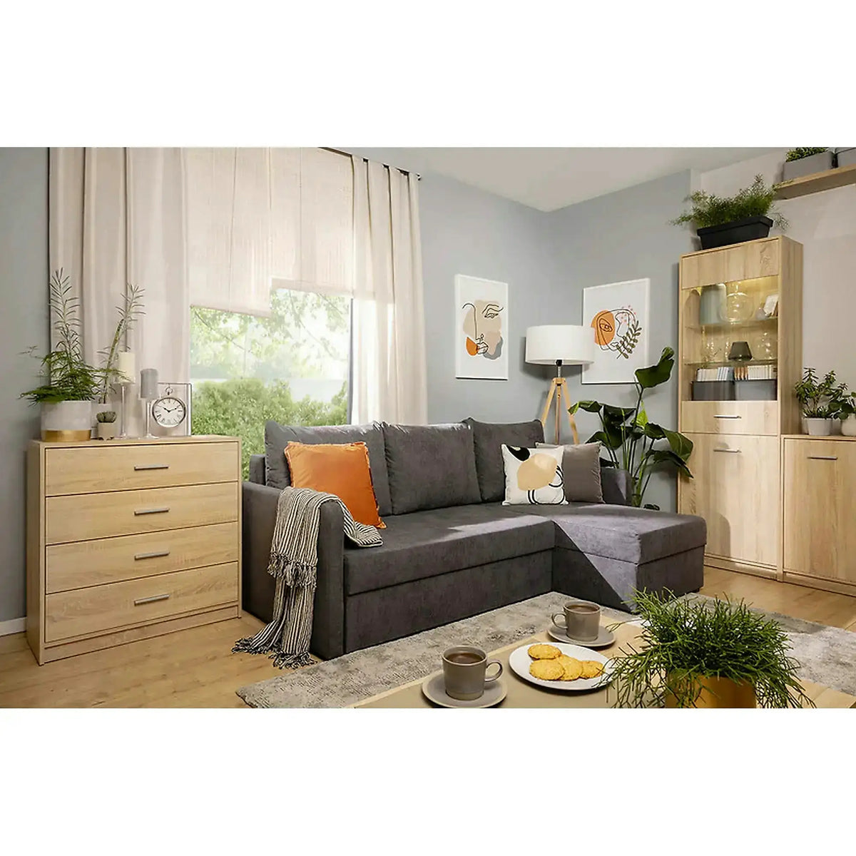 Comoda NEPO PLUS, stejar sonoma, PAL laminat, cu 4 sertare, 80x34x84 cm