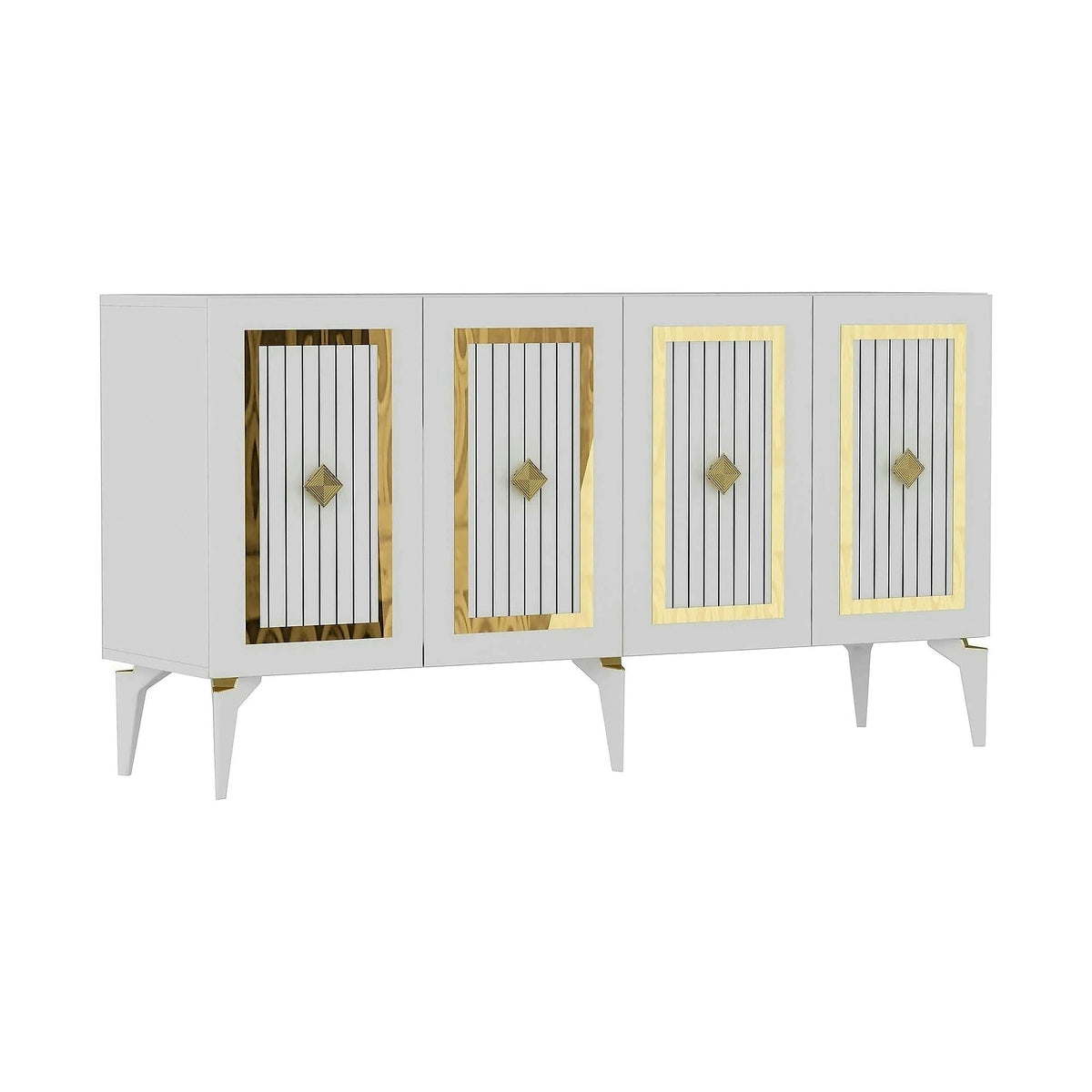 Comoda NORA, alb/auriu, PAL melaminat, 150x40x79 cm