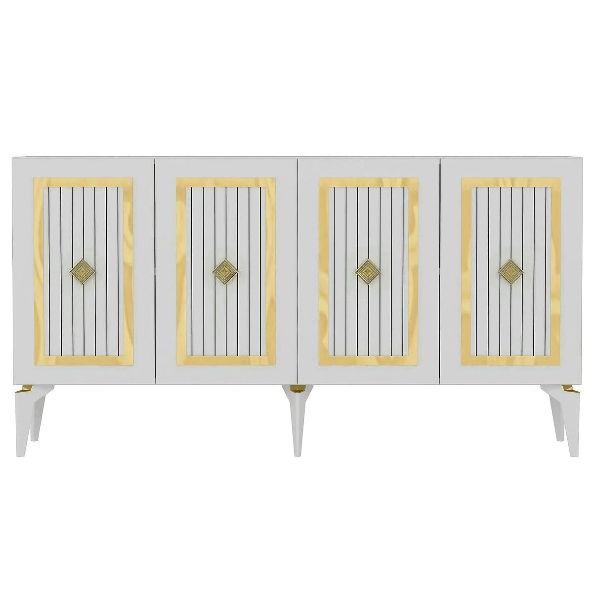 Comoda NORA, alb/auriu, PAL melaminat, 150x40x79 cm