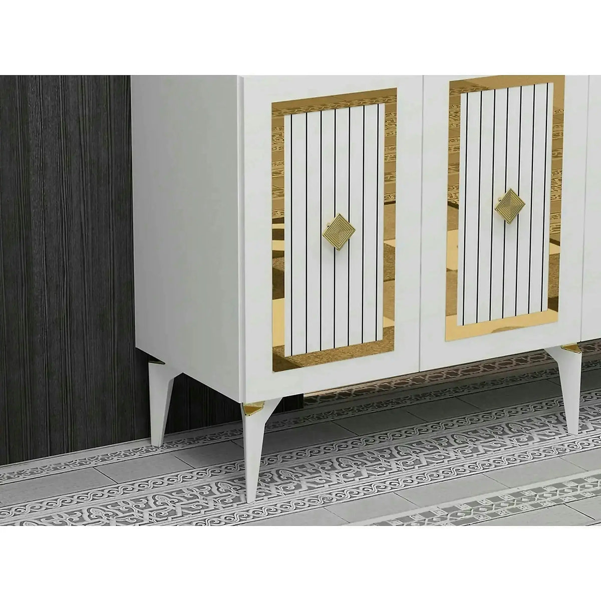 Comoda NORA, alb/auriu, PAL melaminat, 150x40x79 cm