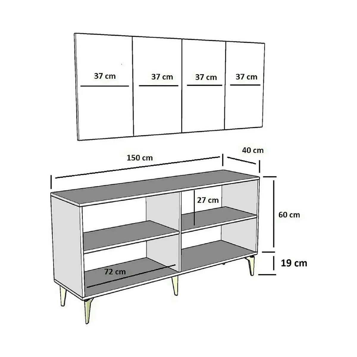 Comoda NORA, alb/auriu, PAL melaminat, 150x40x79 cm