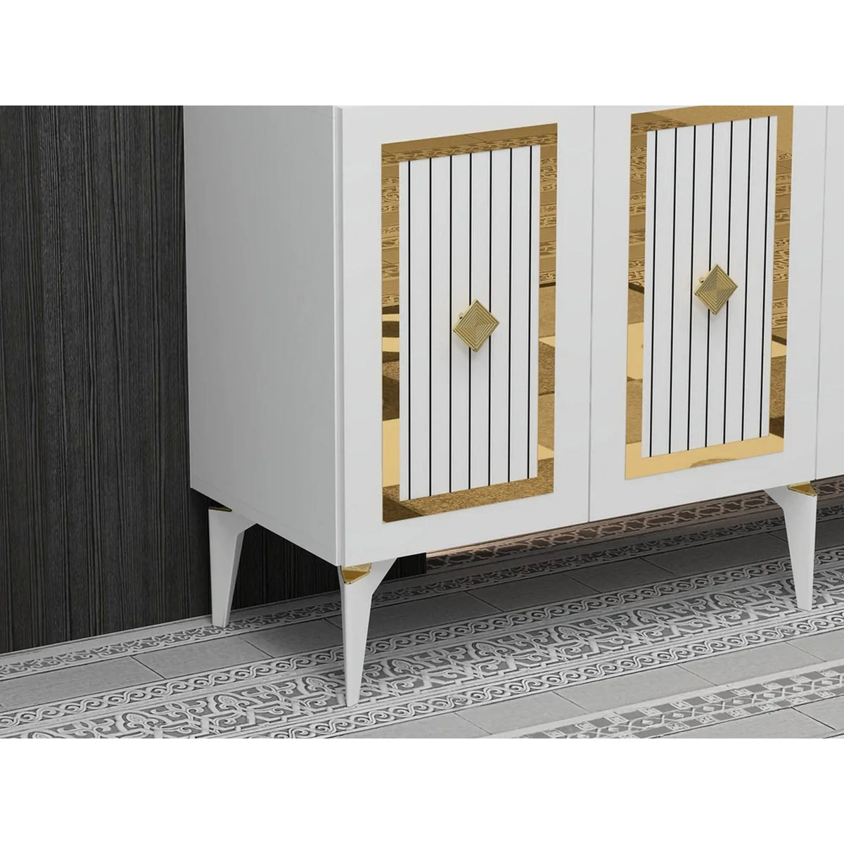 Comoda NORA, alb/auriu, PAL melaminat, 150x40x79 cm