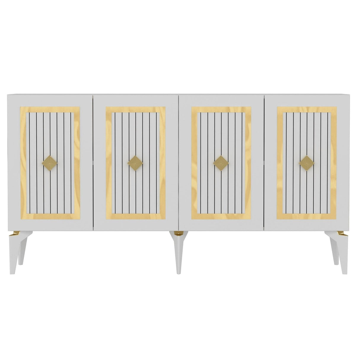 Comoda NORA, alb/auriu, PAL melaminat, 150x40x79 cm