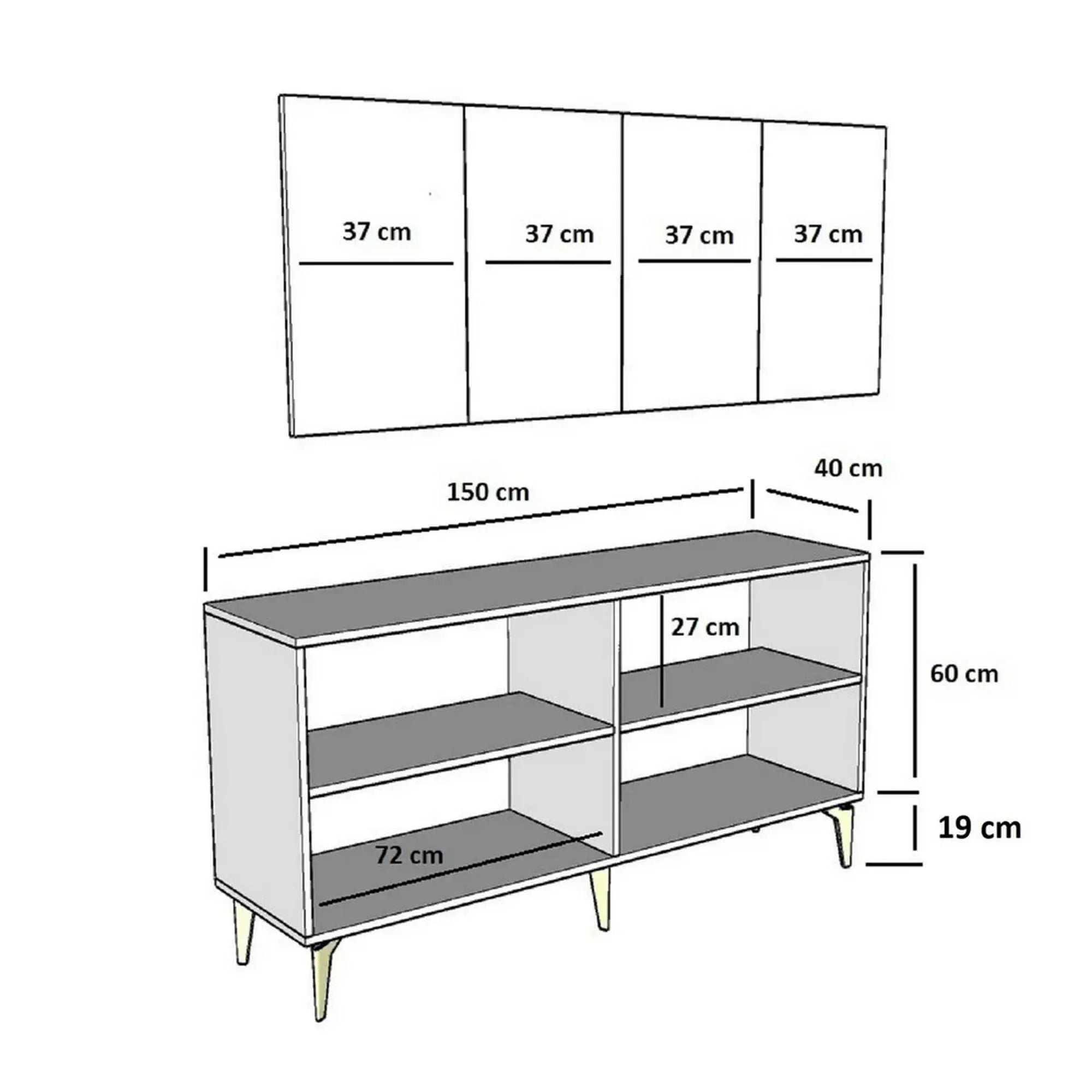 Comoda NORA, alb/auriu, PAL melaminat, 150x40x79 cm