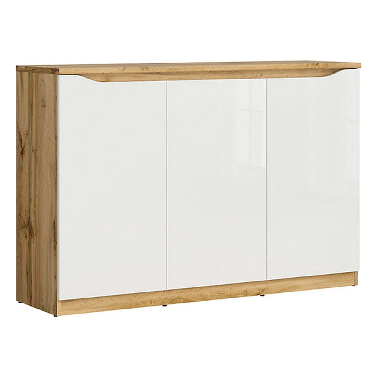 Comoda NUIS, alb lucios/stejar, 135x40x92 cm