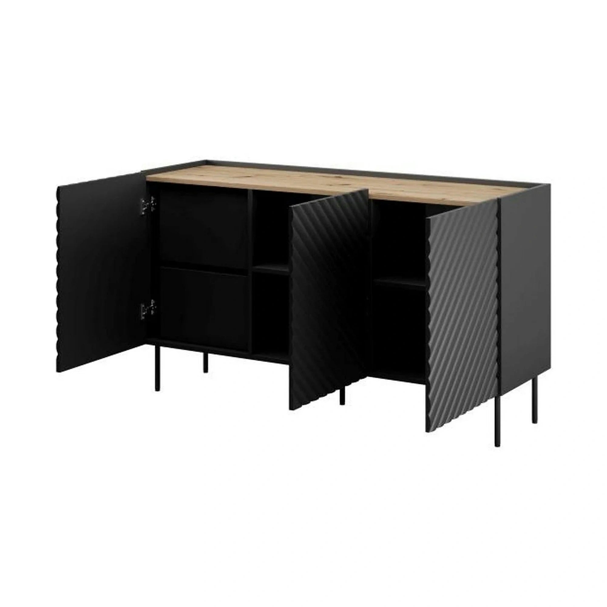Comoda ONDA, negru/stejar, PAL laminat, 150x45x85 cm