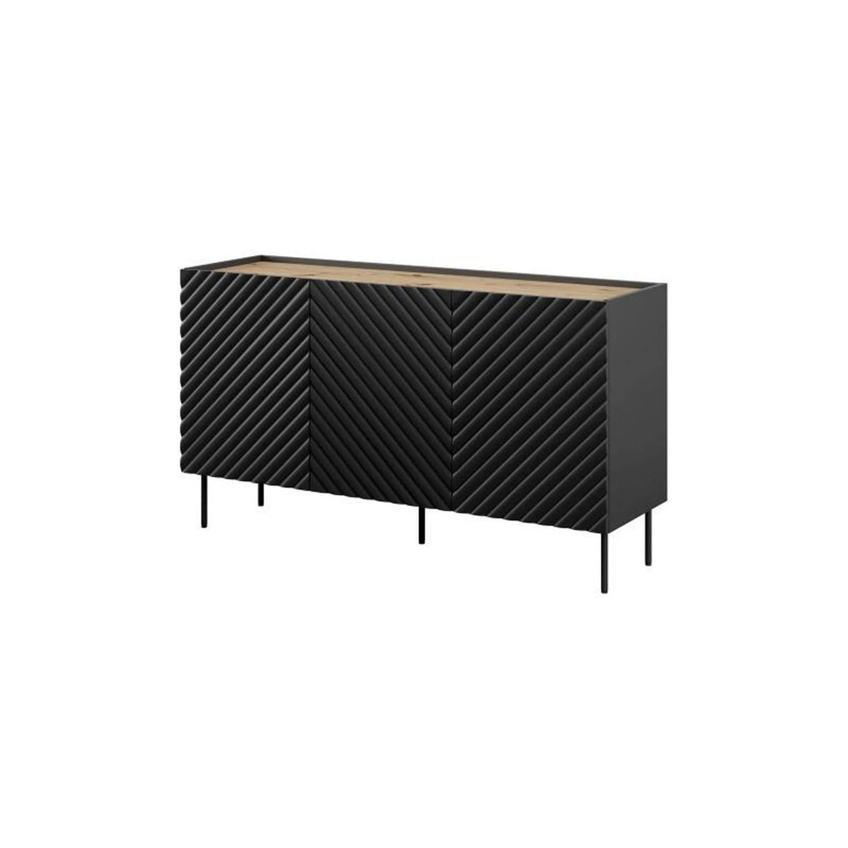 Comoda ONDA, negru/stejar, PAL laminat, 150x45x85 cm