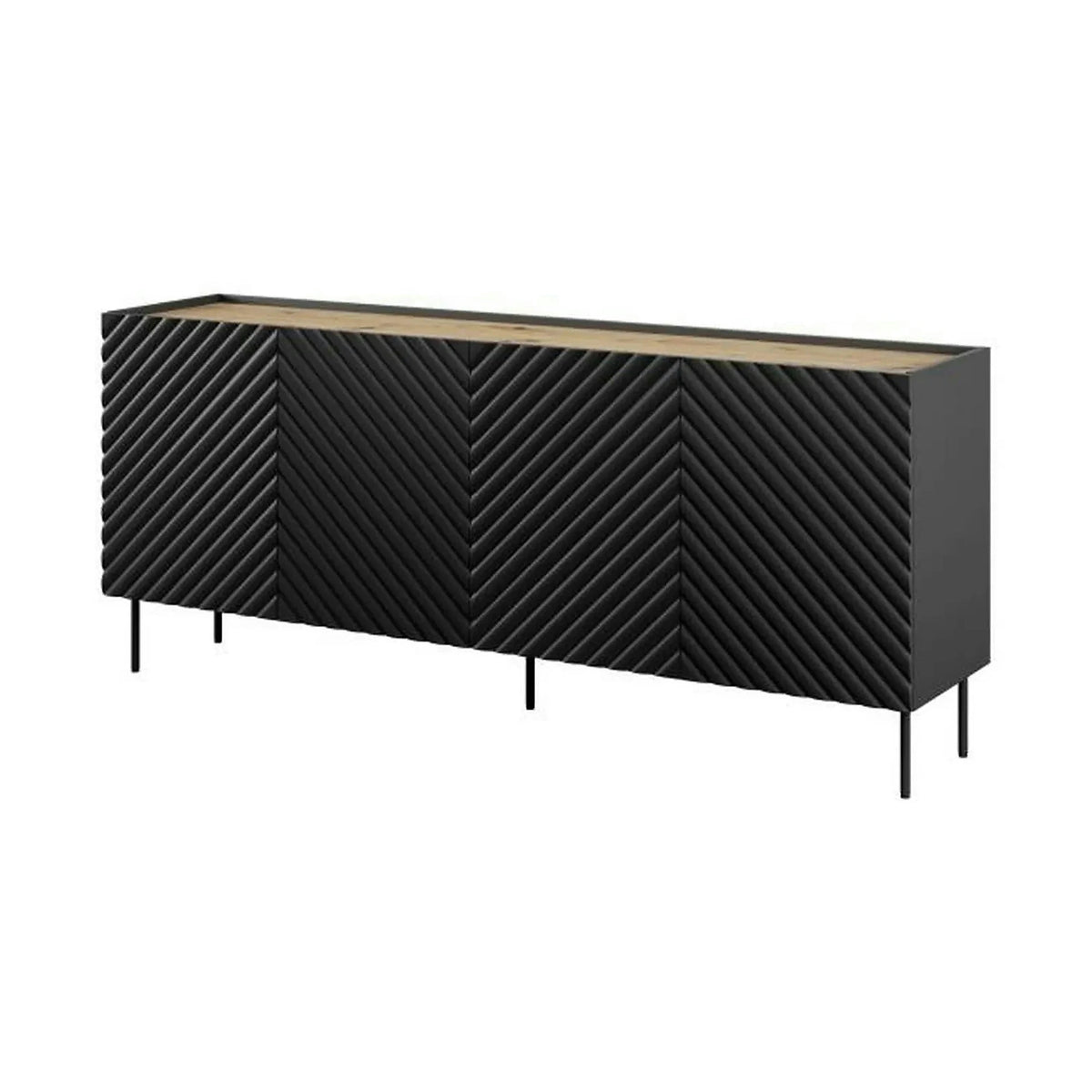 Comoda ONDA, negru/stejar, PAL laminat, 200x45x85 cm