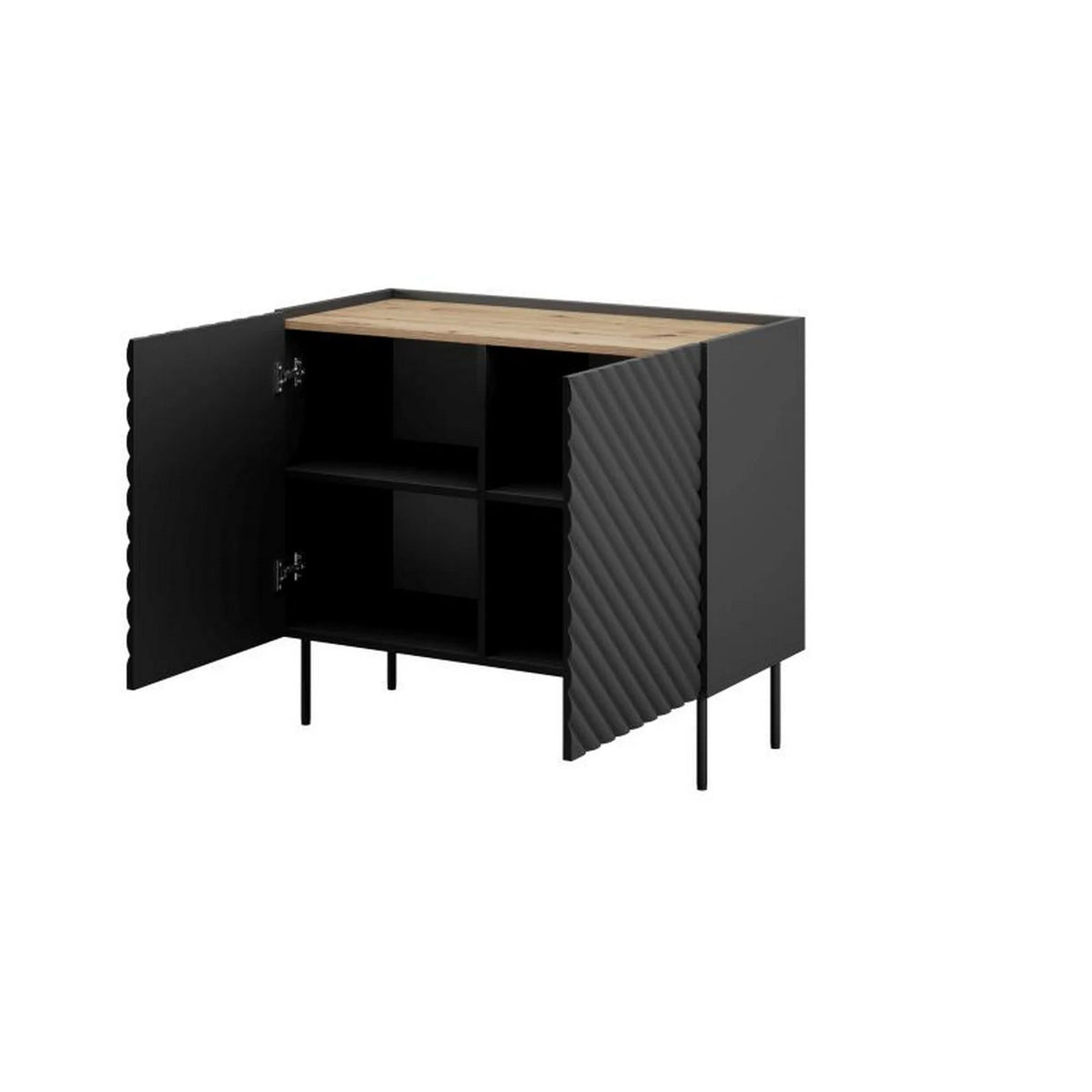 Comoda ONDA, negru/stejar, PAL laminat, 98x45x85 cm