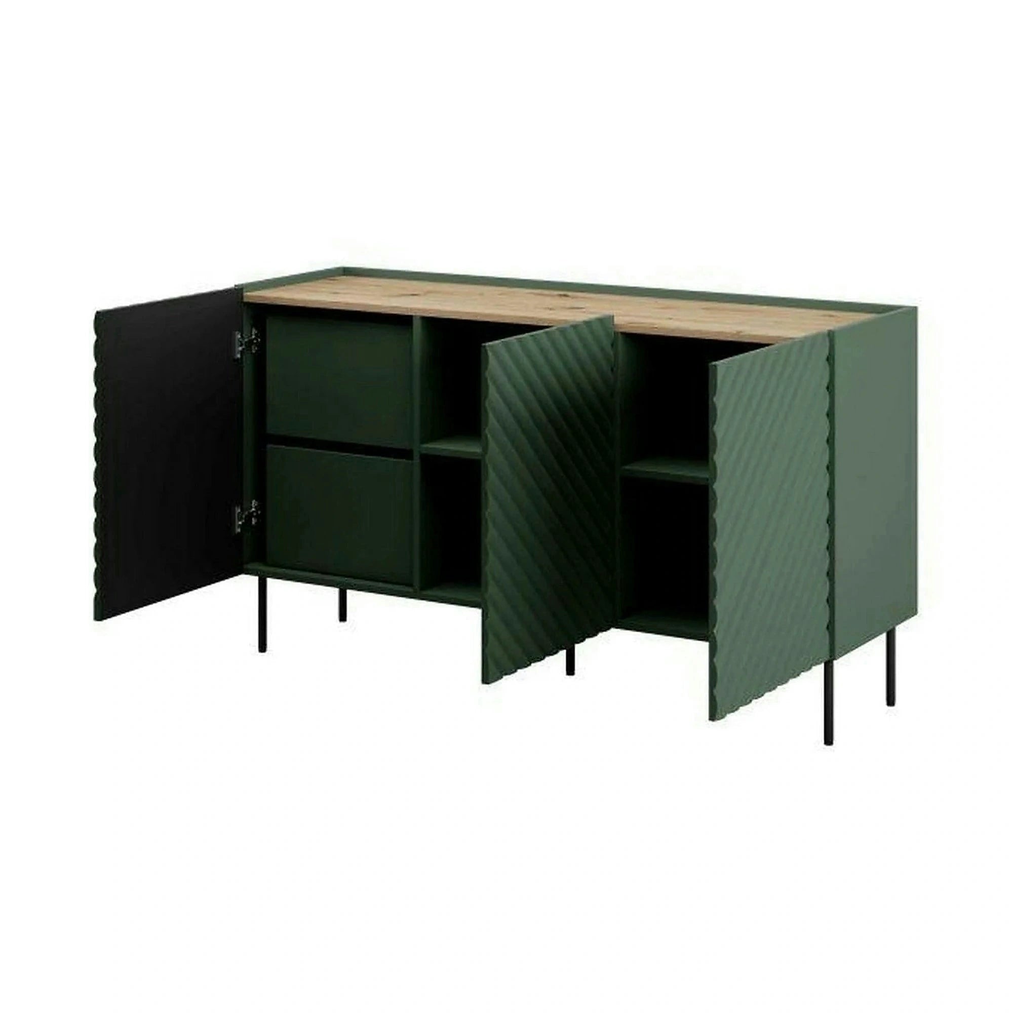 Comoda ONDA, verde inchis/stejar, PAL laminat, 150x45x85 cm