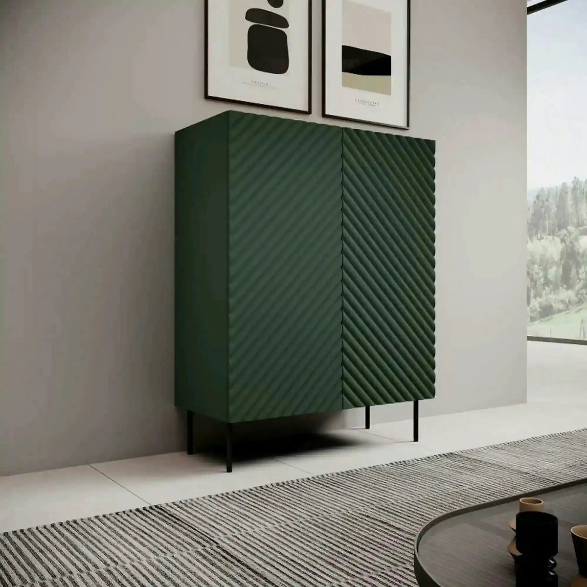 Comoda ONDA, verde inchis/stejar, PAL laminat, 98x45x127 cm