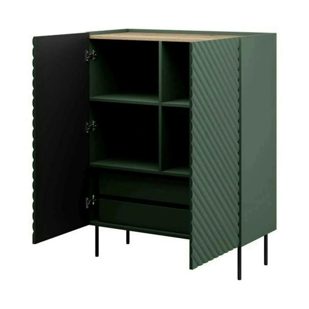 Comoda ONDA, verde inchis/stejar, PAL laminat, 98x45x127 cm