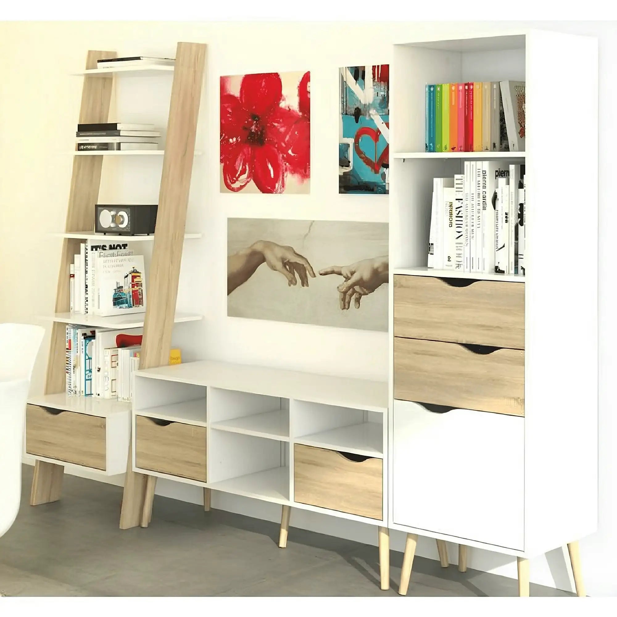 Comoda OSLO 75387, alb, stejar sonoma, PAL melaminat, 98x39x81 cm
