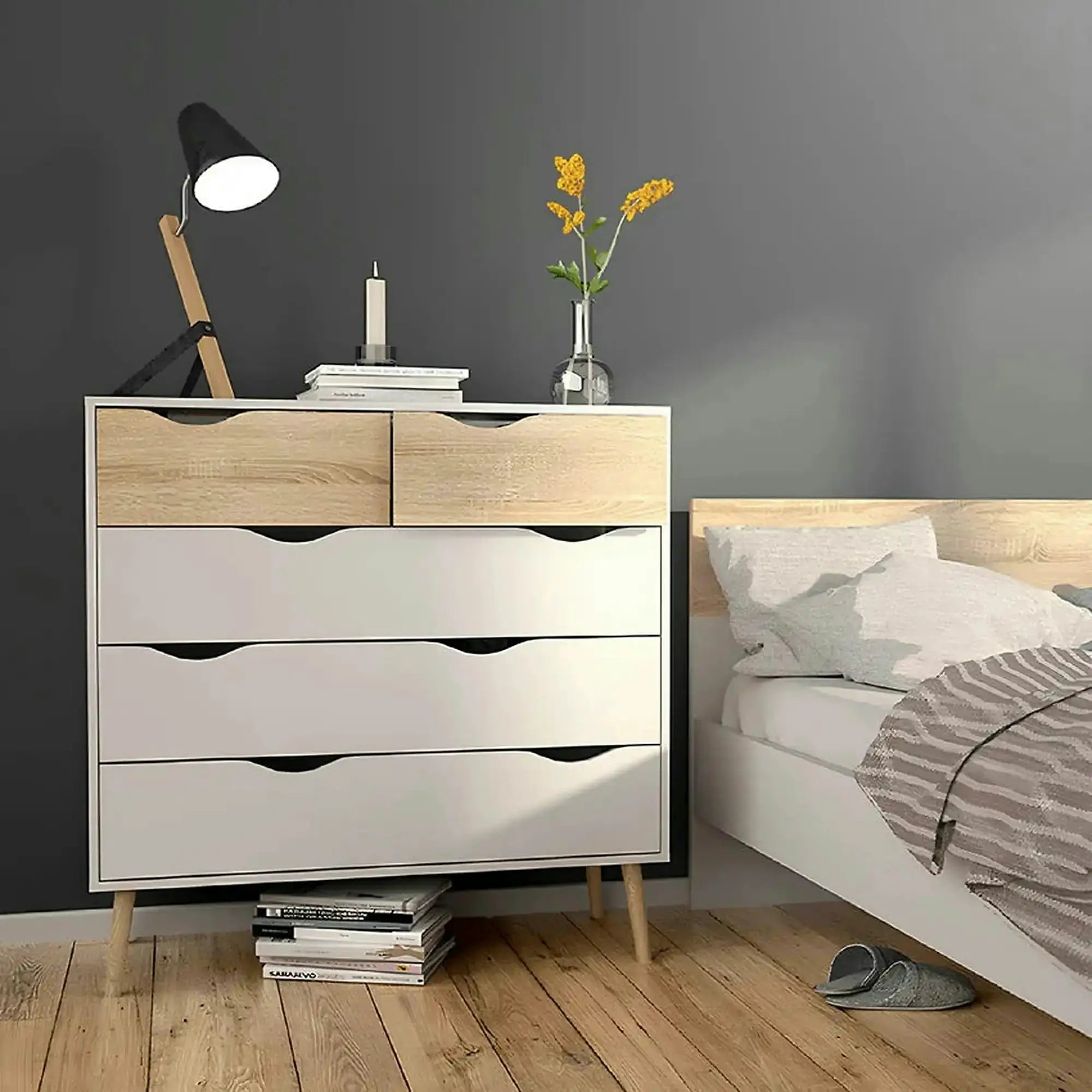 Comoda OSLO 75456, stejar sonoma/alb, DTD laminat, 99x39x101 cm