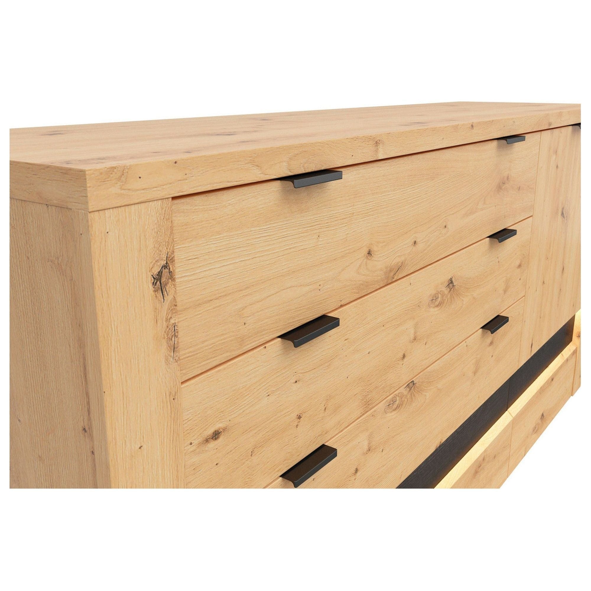 Comoda OSTIA, stejar artisan/negru, PAL, 161x42x85 cm