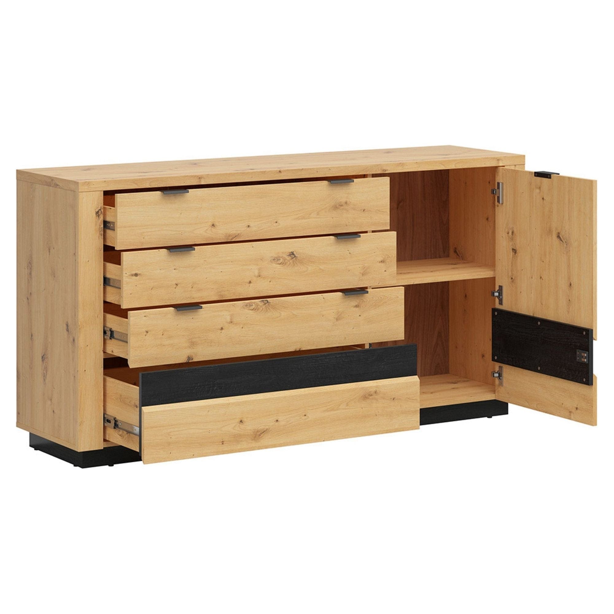 Comoda OSTIA, stejar artisan/negru, PAL, 161x42x85 cm