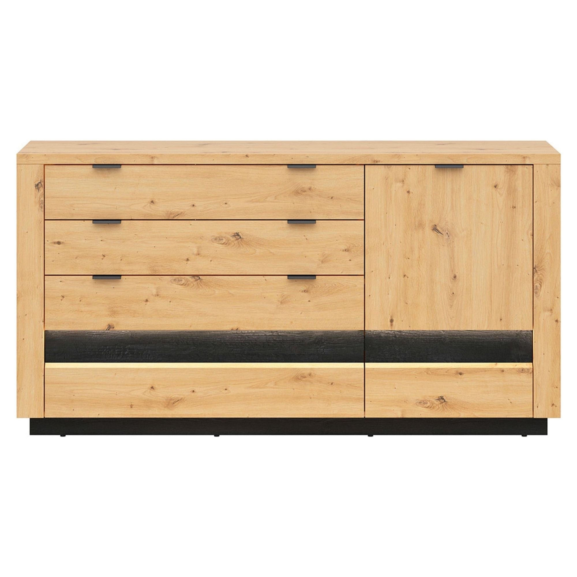 Comoda OSTIA, stejar artisan/negru, PAL, 161x42x85 cm