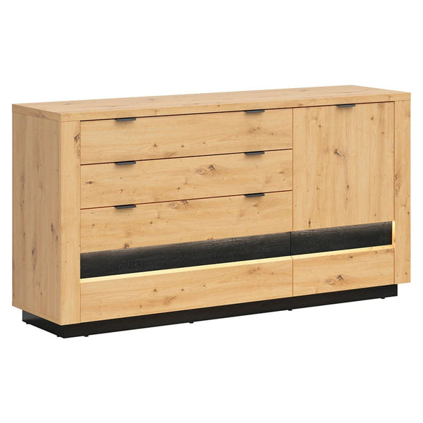 Comoda OSTIA, stejar artisan/negru, PAL, 161x42x85 cm