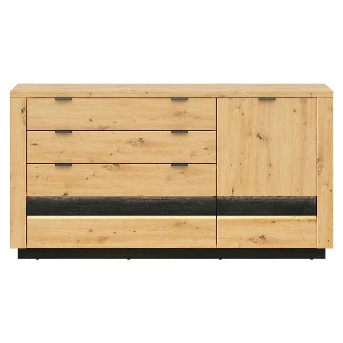 Comoda OSTIA, stejar artisan/negru, PAL, 161x42x85 cm