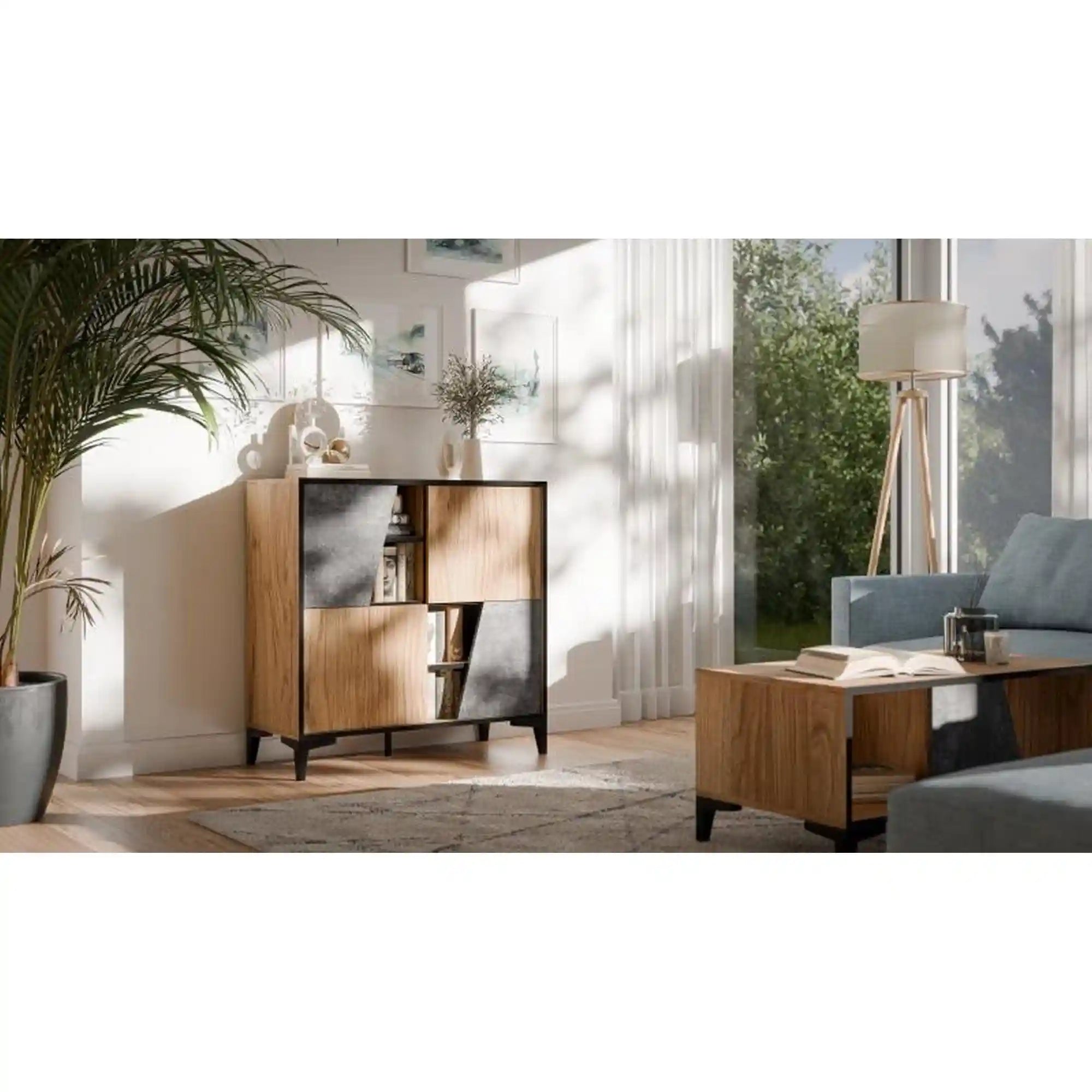 Comoda OVO, stejar/gri beton, PAL laminat, 90x38x90 cm