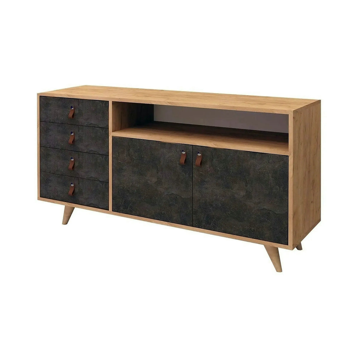 Comoda Pagina, stejar/gri ciment inchis, PAL melaminat, 140x40x86 cm
