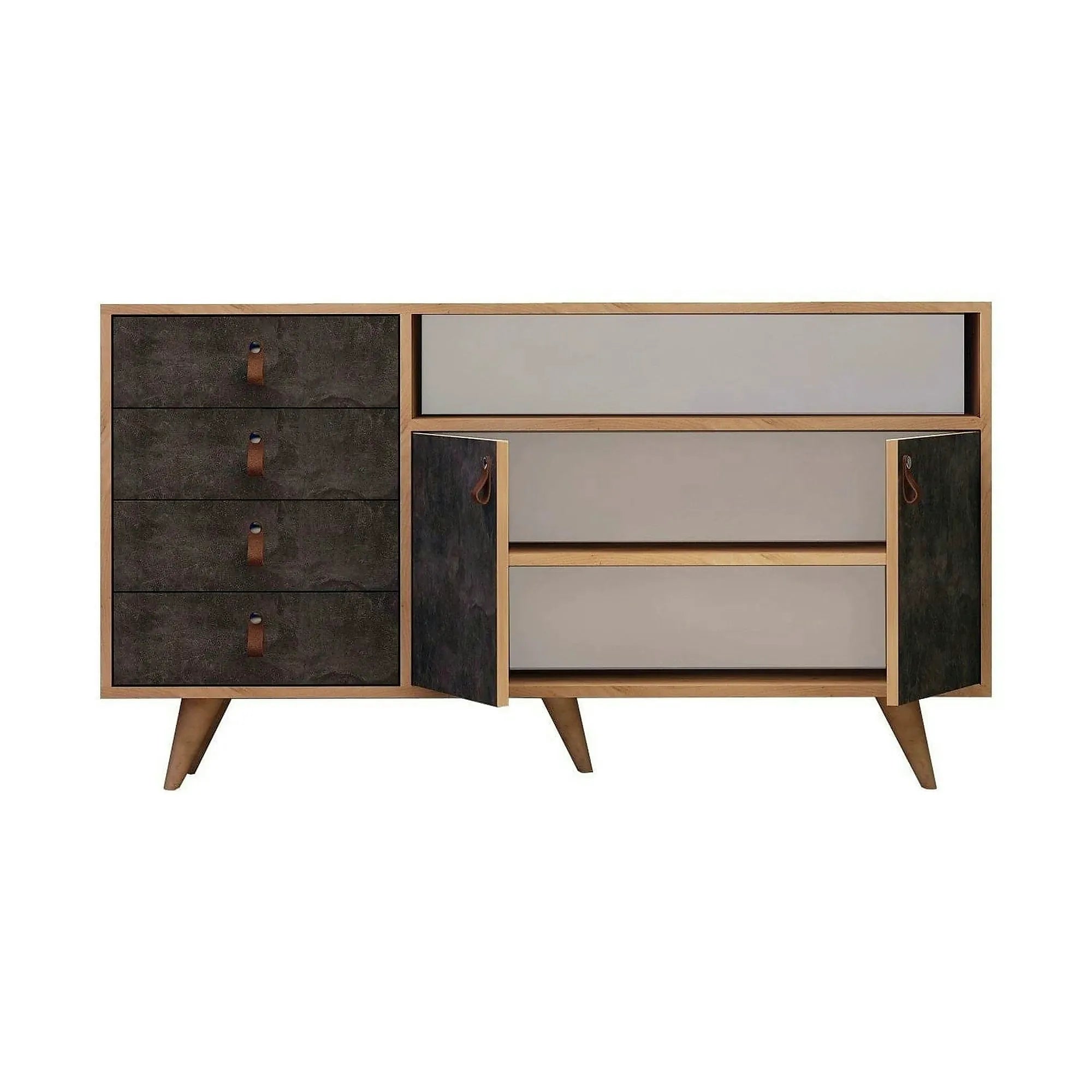 Comoda Pagina, stejar/gri ciment inchis, PAL melaminat, 140x40x86 cm