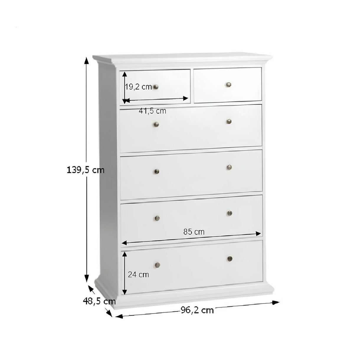 Comoda PARIS, 70306/76718, alb, PAL infoliat, 96x49x140 cm