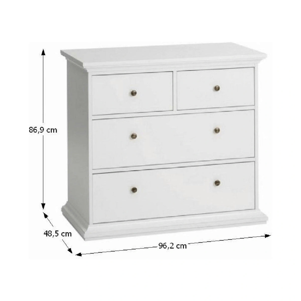 Comoda PARIS, alb, PAL infoliat, 96x49x87 cm