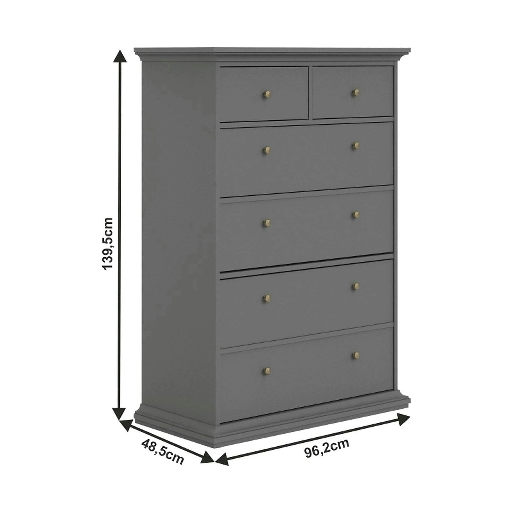 Comoda PARIS, gri, PAL laminat/metal, 96x49x140 cm