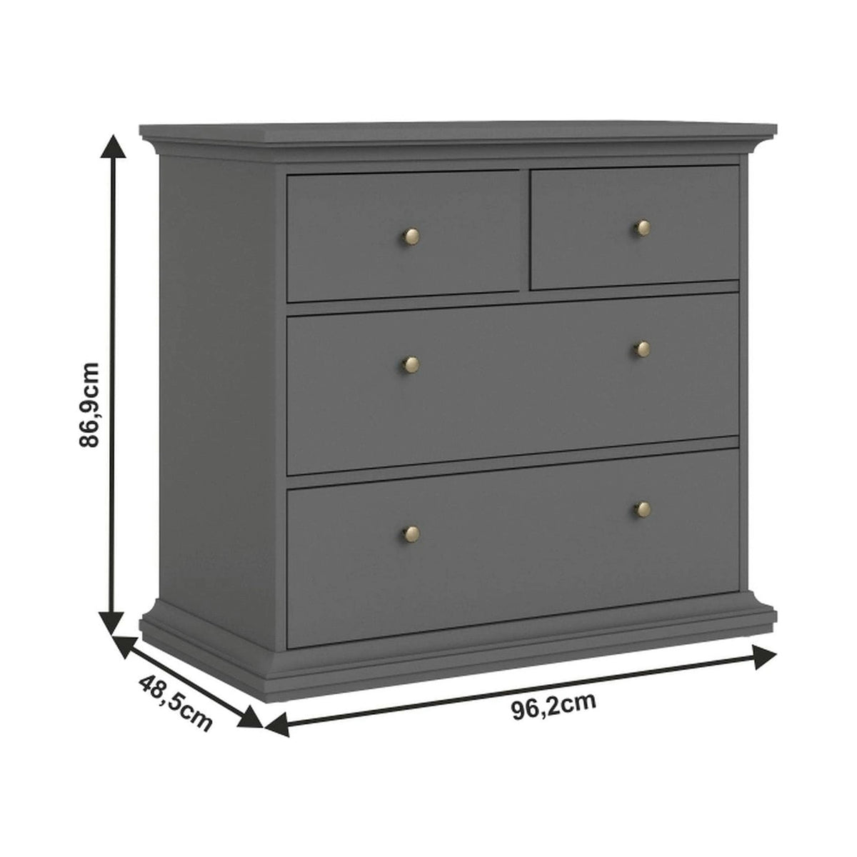 Comoda PARIS, gri, PAL laminat/metal, 96x49x87 cm