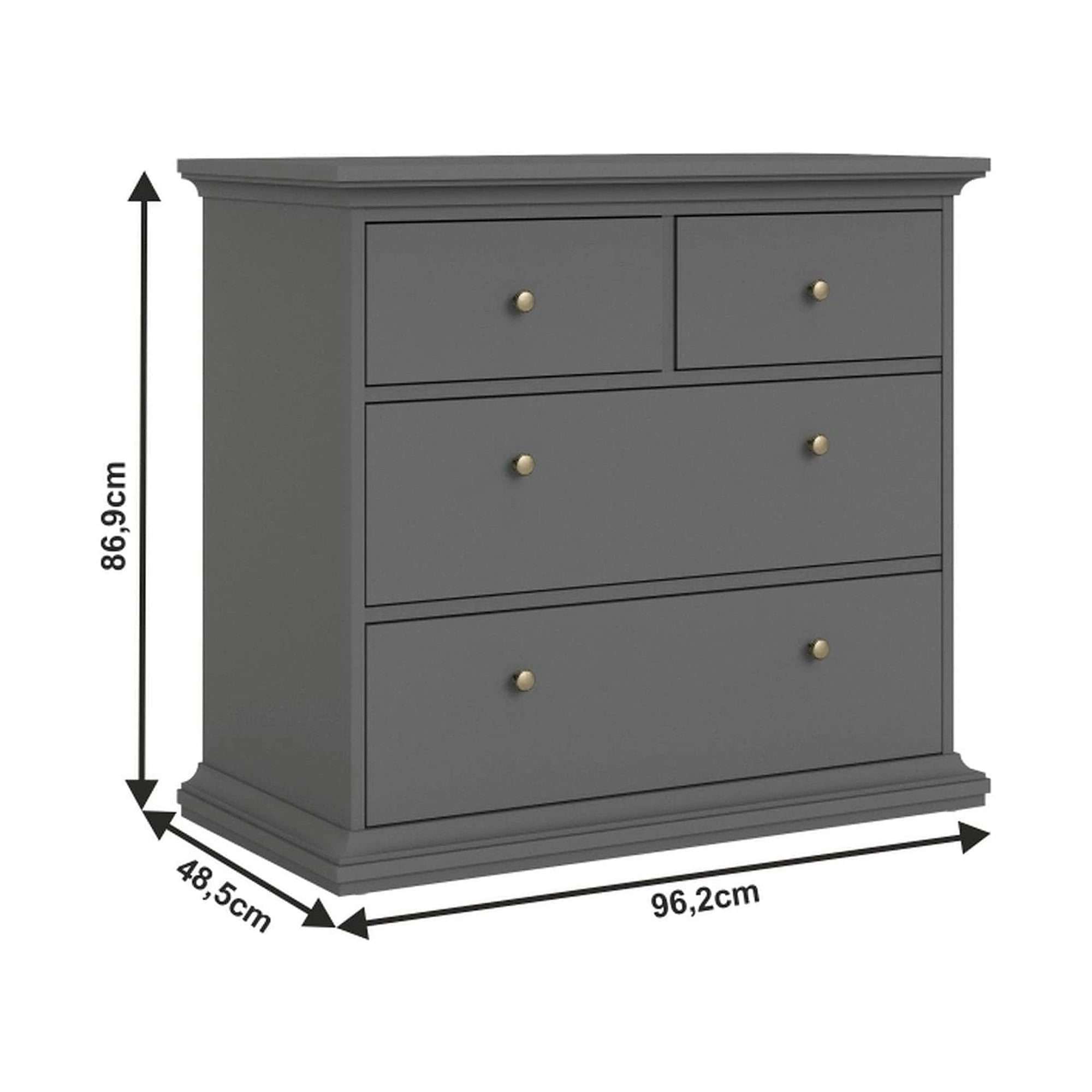 Comoda PARIS, gri, PAL laminat/metal, 96x49x87 cm