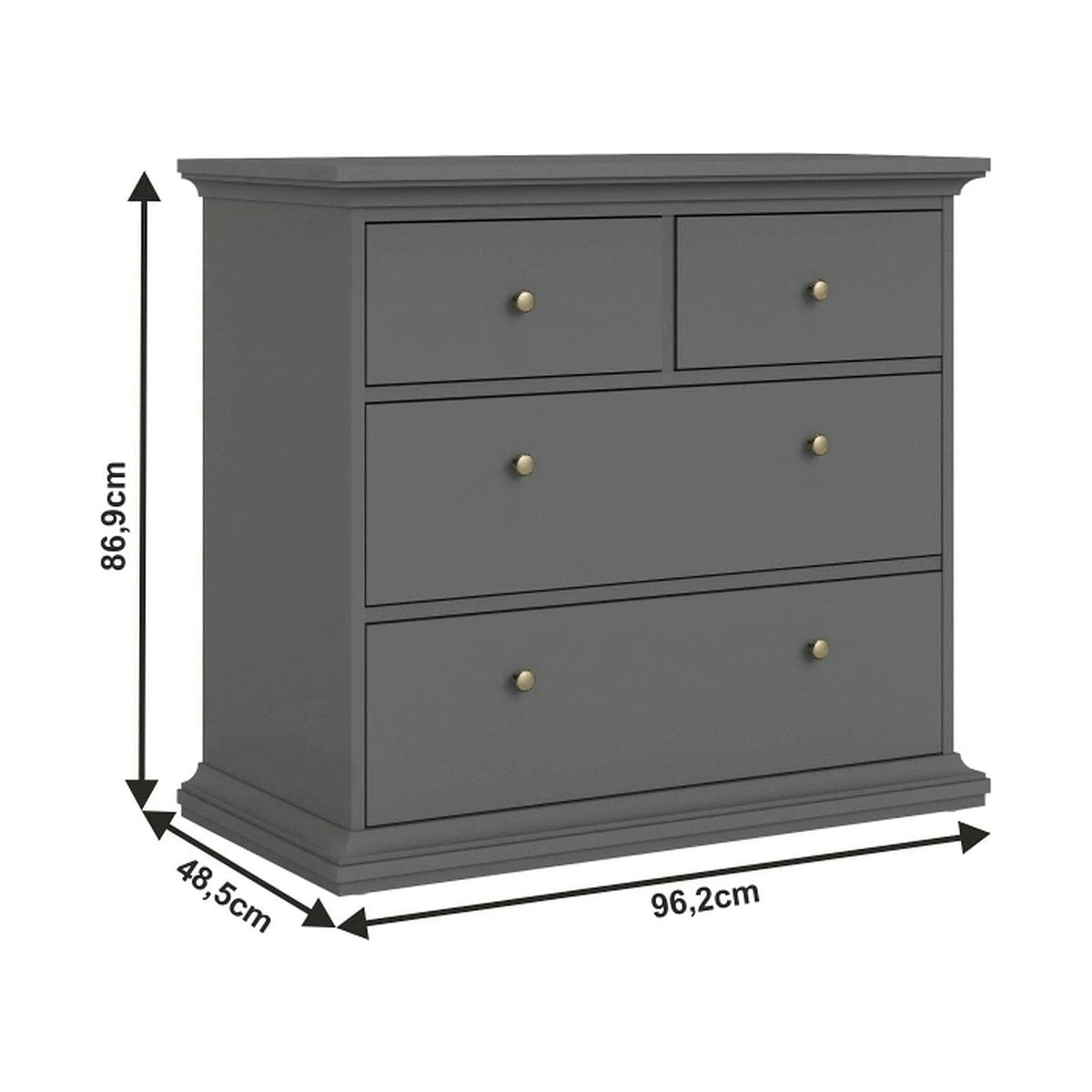 Comoda PARIS, gri, PAL laminat/metal, 96x49x87 cm
