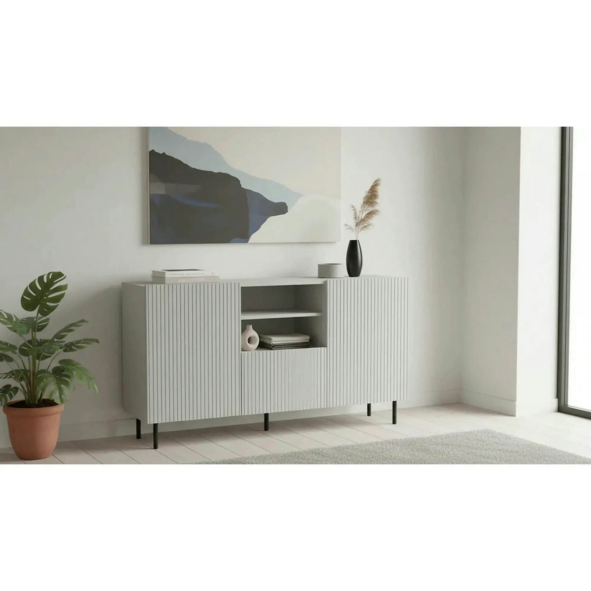 Comoda PAXOS KM-1, casmir/negru, PAL laminat/otel, 150x40x84 cm
