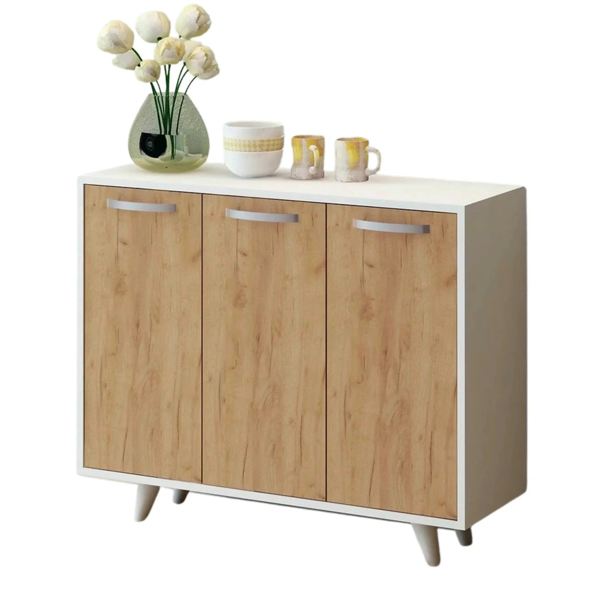Comoda Piffa, stejar/alb, PAL melaminat, 100x35x82 cm