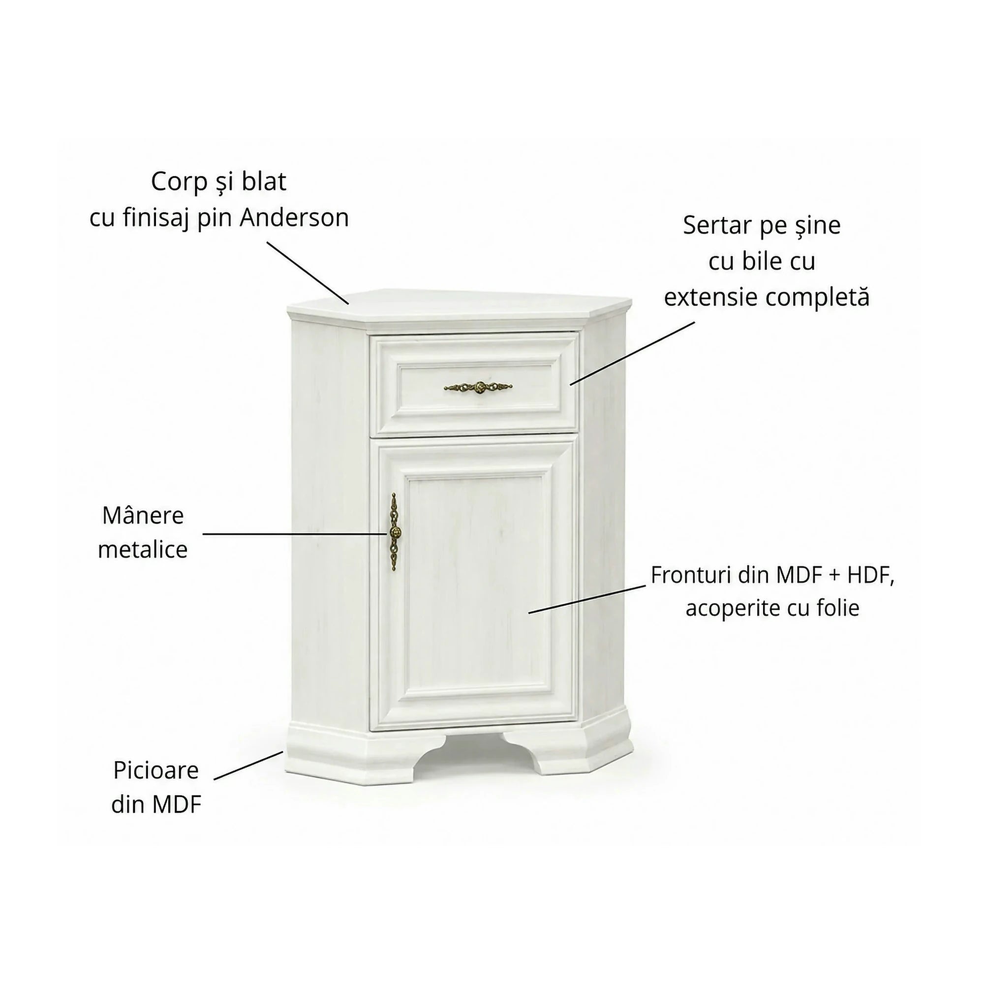 Comoda pin alb anderson IRYS, PAL laminat, 59x59x89 cm