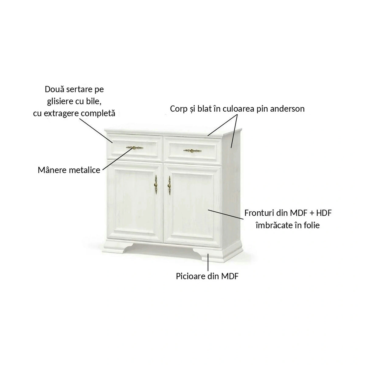 Comoda pin alb anderson IRYS, PAL laminat, 93x39x89 cm
