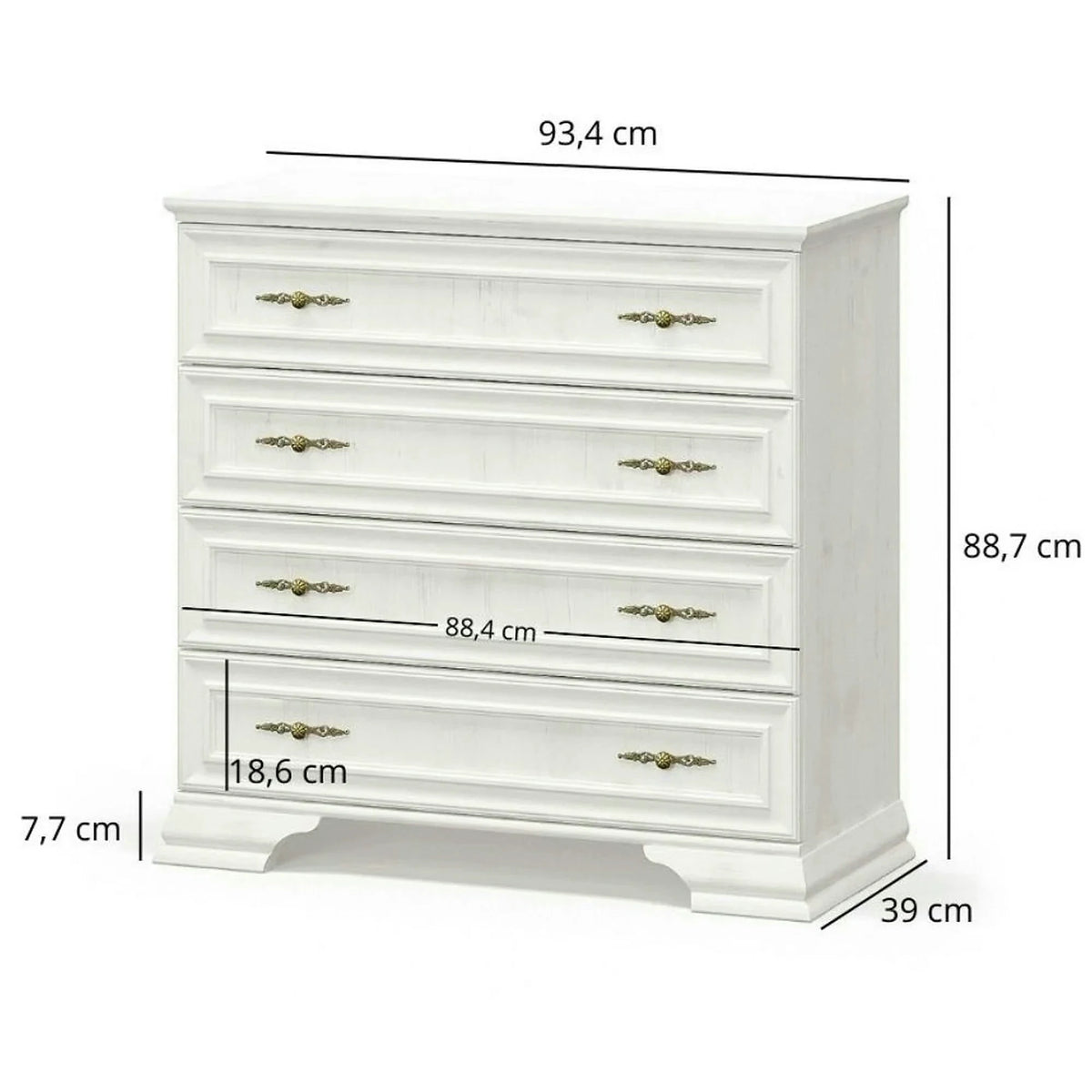 Comoda pin alb anderson IRYS, PAL laminat, cu 4 sertare, 93x39x89 cm