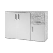 Comoda POPPY 2, alb/gri ciment, PAL melaminat, 120x35x82 cm