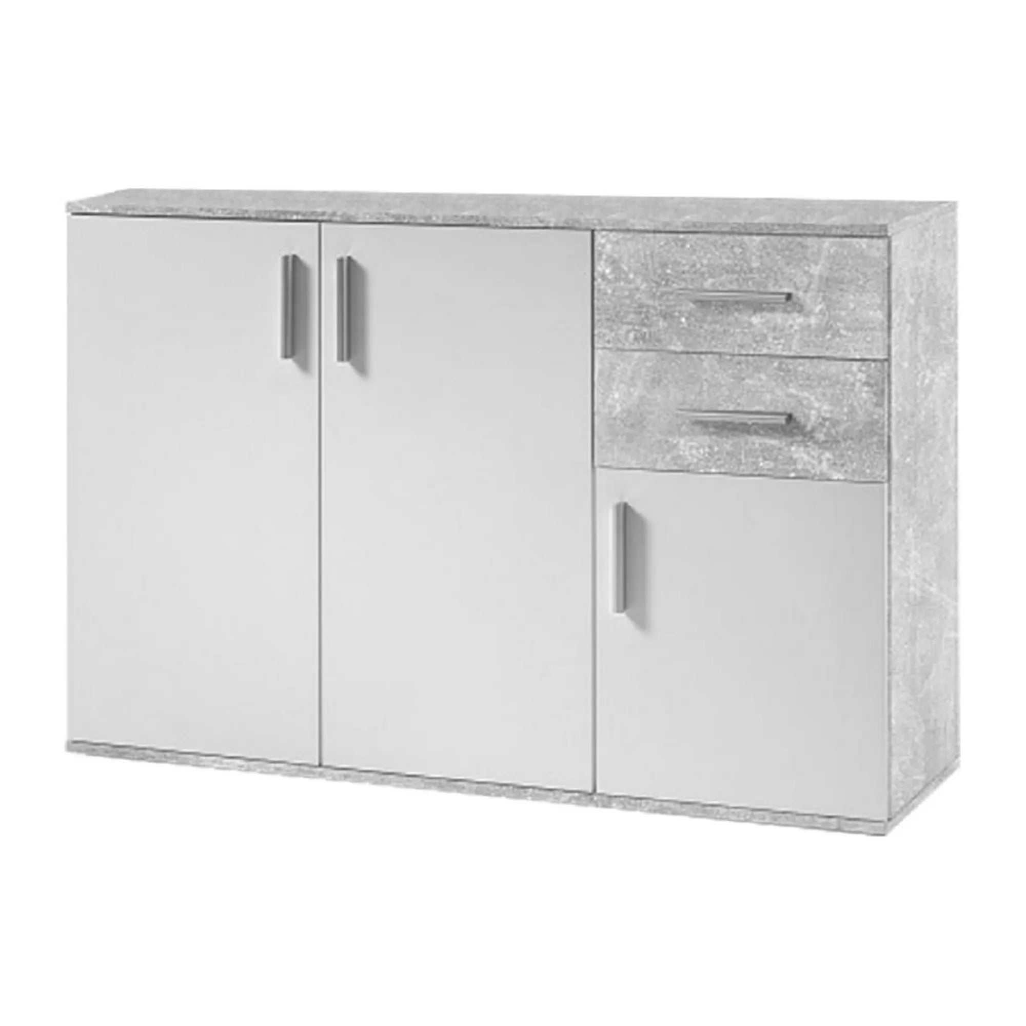 Comoda POPPY 2, alb/gri ciment, PAL melaminat, 120x35x82 cm