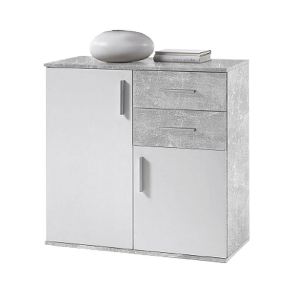 Comoda POPPY 4, alb/gri ciment, PAL melaminat, 80x35x82 cm
