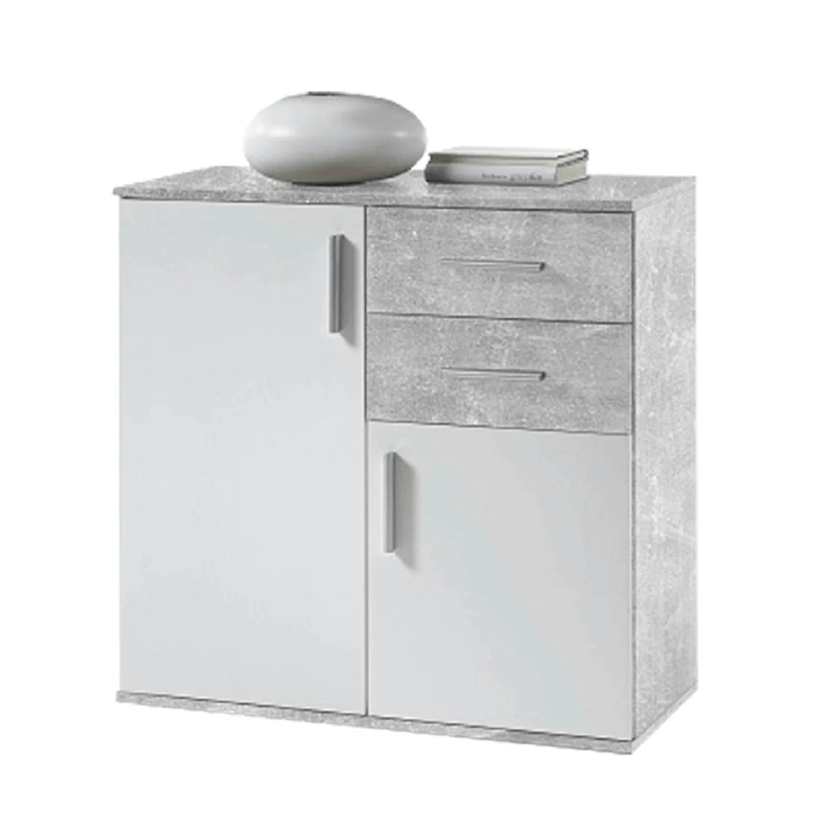 Comoda POPPY 4, alb/gri ciment, PAL melaminat, 80x35x82 cm